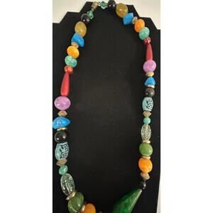 Vintage Boho Beaded Necklace Multicolor Glass & Resin Stones Ethnic Style 22". L